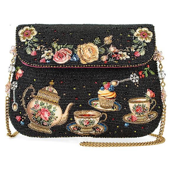 Mary Frances Tea Time Black and Gold Fairytale Beaded Crossbody Handbag - Picture 1 of 7